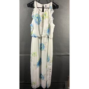 old navy women maxi dress XL white floral flowy fairy feminine church event